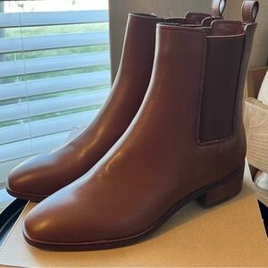 NWOT Classic Cognac Faux Leather Chelsea Boots